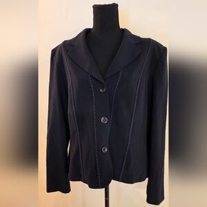 Danny & Nicole Black Blazer with White Stitching Accents (Size 18)